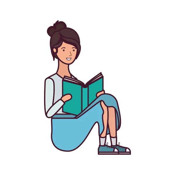 Donna seduta con libro in mano — Vettoriale Stock