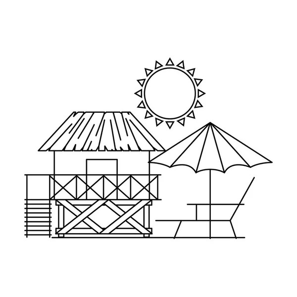Силуэт деревянного дома на пляже — стоковый вектор
