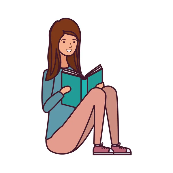 Donna seduta con libro in mano — Vettoriale Stock