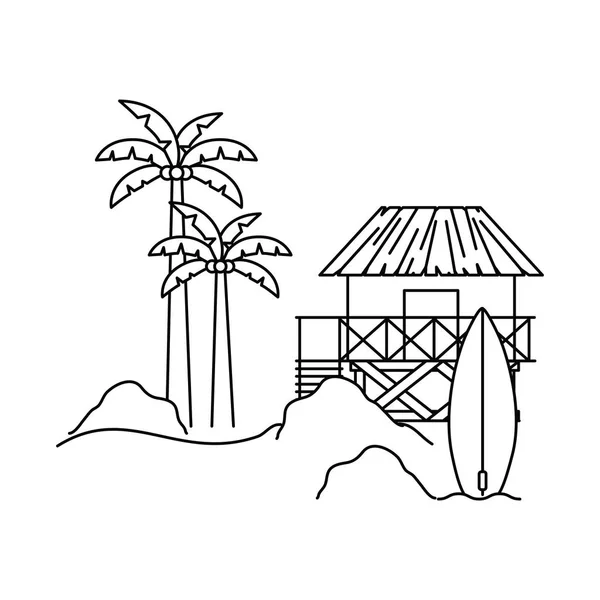 Silhuett av trähus på stranden — Stock vektor