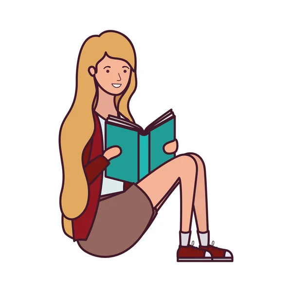 Женщина сидит с книгой в руках — стоковый вектор