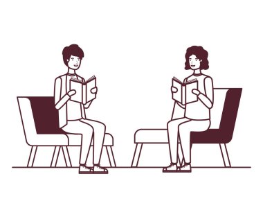 Beyaz arka planda oturan genç adamlar