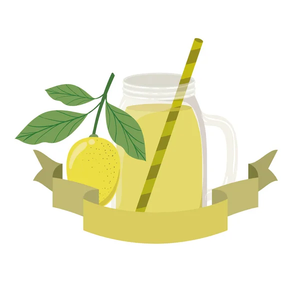 Bicchiere con limone e paglia — Vettoriale Stock