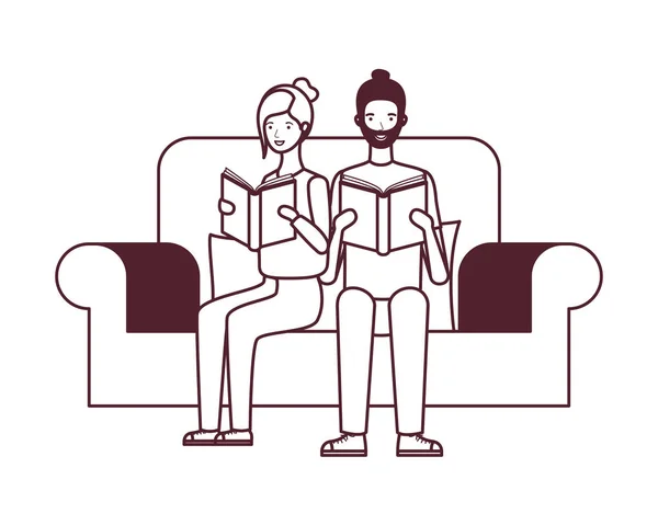 Par sitter på stol med bok i händerna — Stock vektor