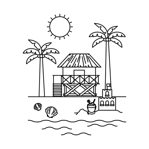 Silhuett av huset på stranden med vit bakgrund — Stock vektor