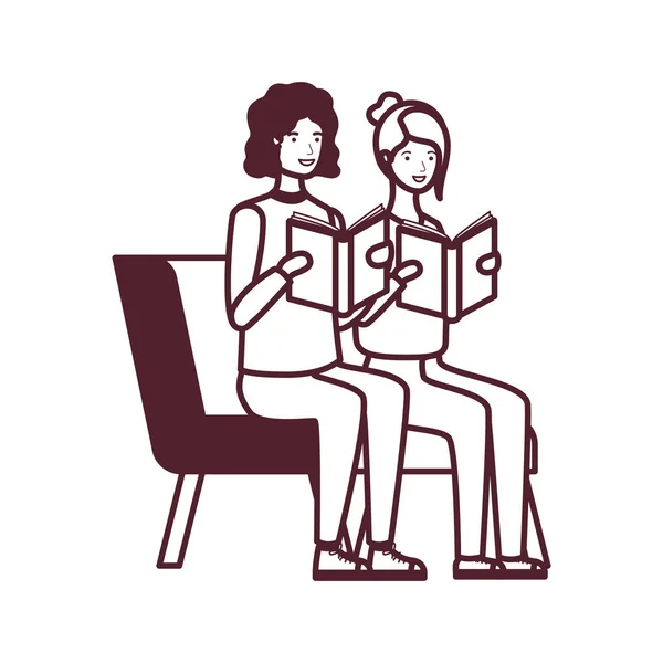 Paar zittend op stoel met boek in handen — Stockvector