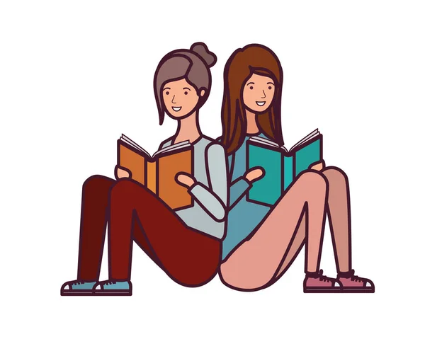 Mulheres sentadas com livro nas mãos — Vetor de Stock