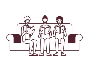 Beyaz arka planda oturan genç adamlar