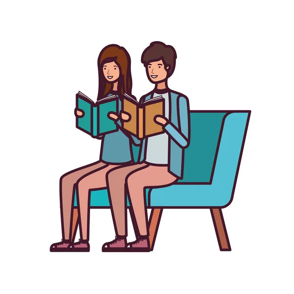 夫妇坐在椅子上,手里拿着书 — 图库矢量图片