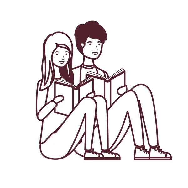 Couple assis avec livre dans les mains — Image vectorielle