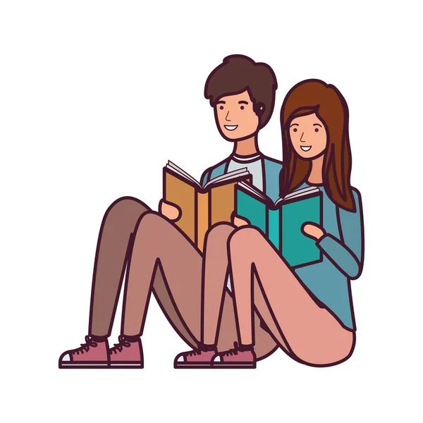 Пара сидить з книгою в руках — стоковий вектор