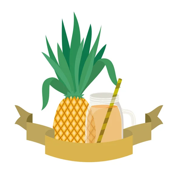 Glass with pineapple and straw drink — Stock Vector