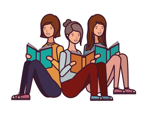 Women sitting with book in hands — Stock Vector