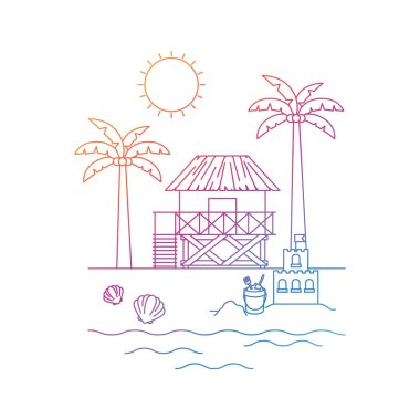 beyaz arka plan ile sahilde evin silueti