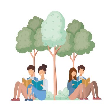 peyzaj kitap ile oturan insanların grup