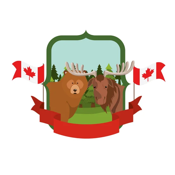 Moose and bear forest animal of canada design — Stock Vector