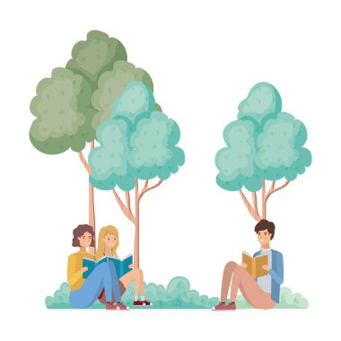 peyzaj kitap ile oturan insanların grup