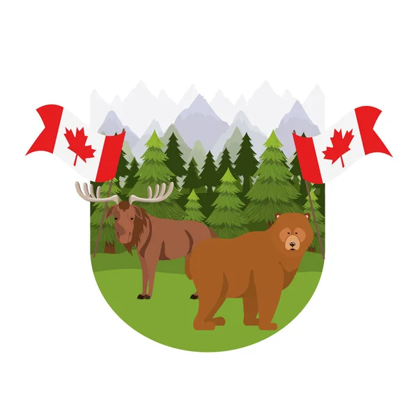 Moose and bear animal of canada design — Stock Vector