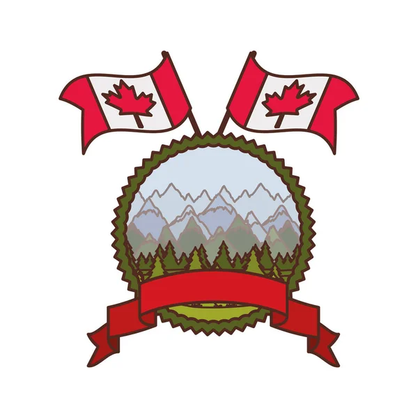 Pine Tree Label och Kanada symbol design — Stock vektor