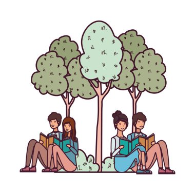 peyzaj kitap ile oturan insanların grup