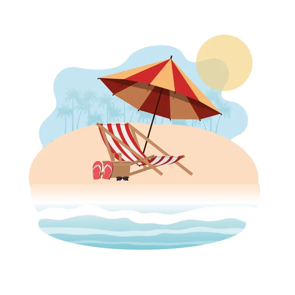 Beach umbrella for summer striped icon — Stock Vector