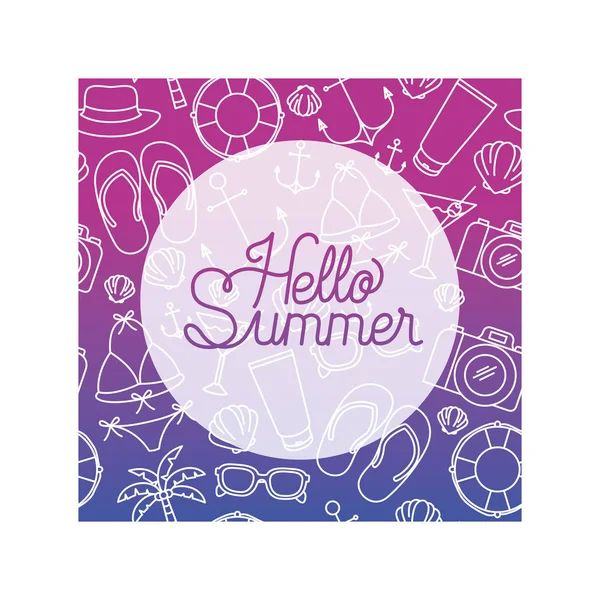 Hello summer label with coloring image — стоковый вектор