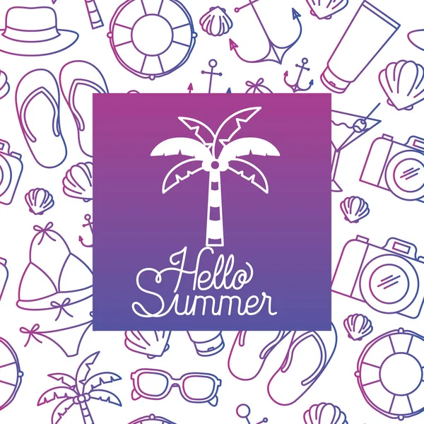 Hello summer label with coloring image — стоковый вектор