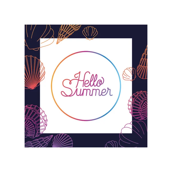 Hola etiqueta de verano con imagen colorida — Vector de stock