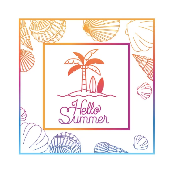 Hello summer label with coloring image — стоковый вектор