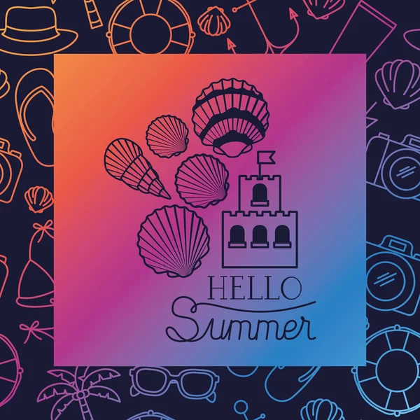 Hola verano dentro del marco de diseño — Vector de stock