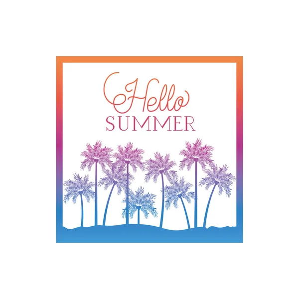 Hello summer label with colorful frame — Stock Vector