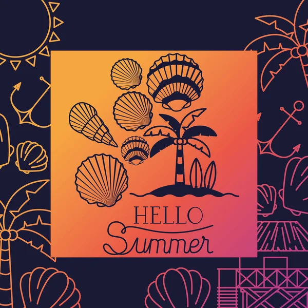 Hello summer inside frame design — Stock Vector