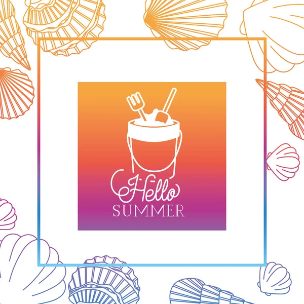 Hello summer label with colorful image — Stock Vector