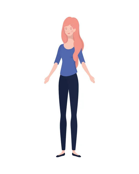 Mujer joven de pie sobre fondo blanco — Vector de stock