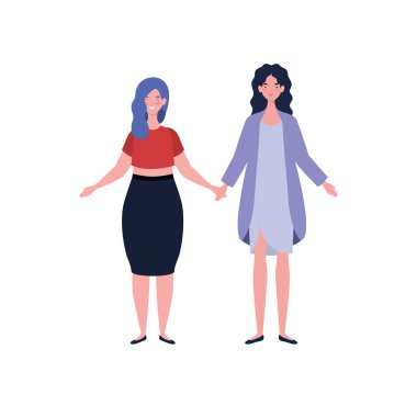 Beyaz arka planda ayakta genç kadınlar