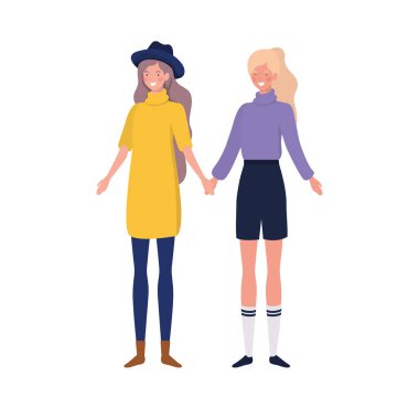 Beyaz arka planda ayakta genç kadınlar