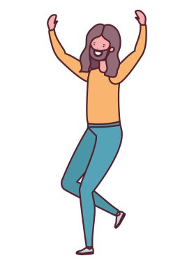 Genç adam beyaz arka planda dans ediyor.