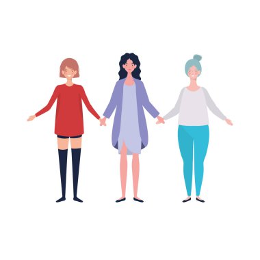 Beyaz arka planda ayakta genç kadınlar