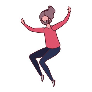 Genç adam beyaz arka planda dans ediyor.