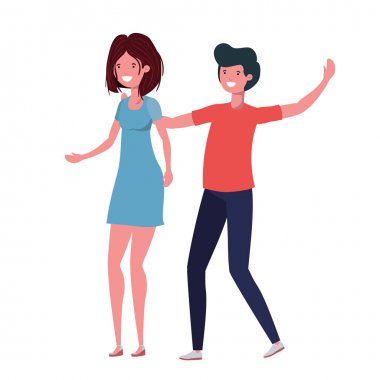 Beyaz arka planda dans eden genç çift