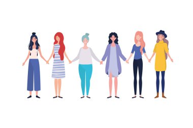 Beyaz arka planda ayakta genç kadınlar