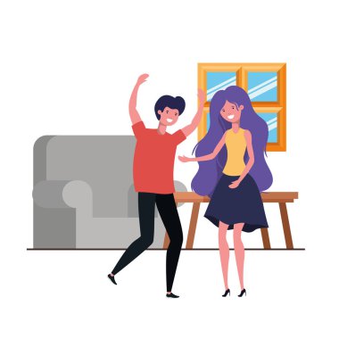 oturma odası karakteri genç çift dans