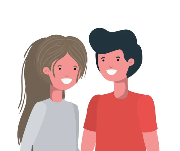 Jovem casal em fundo branco avatar personagem — Vetor de Stock