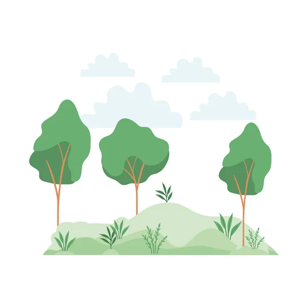 Landschap met bomen en planten geïsoleerd pictogram — Stockvector