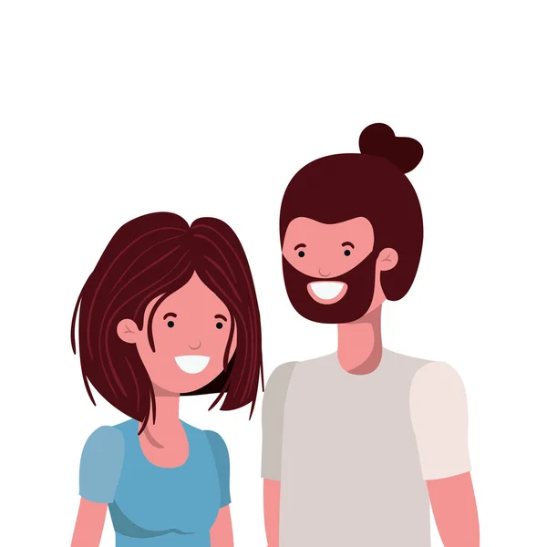 Jong paar in witte achtergrond avatar karakter — Stockvector