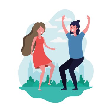 ağaçlar ve bitkiler ile peyzaj çift dans