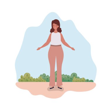 manzara arka plan ile ayakta genç kadın