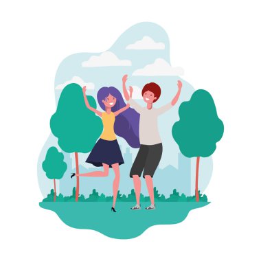 ağaçlar ve bitkiler ile peyzaj çift dans