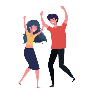 Beyaz arka planda dans eden genç çift