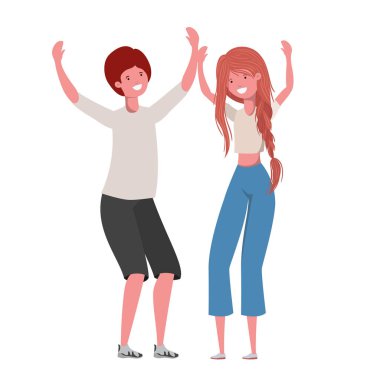 Beyaz arka planda dans eden genç çift